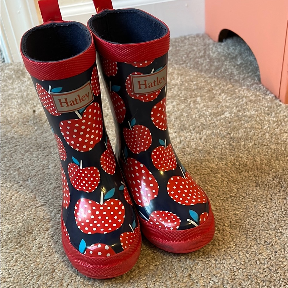 Hatley Black and Red Apple Pattern Boots